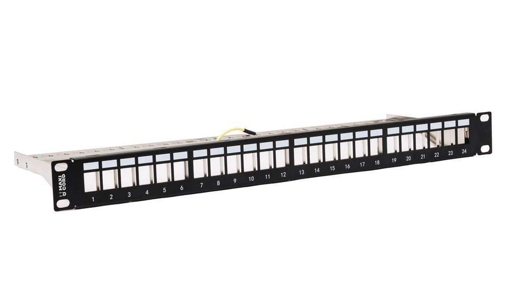 Патч-панель экранированная Maxicord 19" 1U 24 порта модульная (наборная) с органайзером